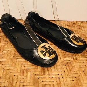 Tory Burch Black  Ballet Flat with Gold Emblem Size 7.5